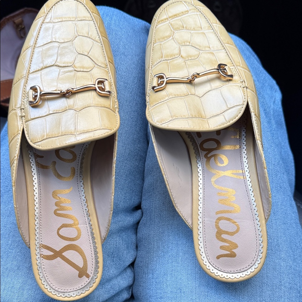 Sam Edelman Cream Croc-Embossed Loafers